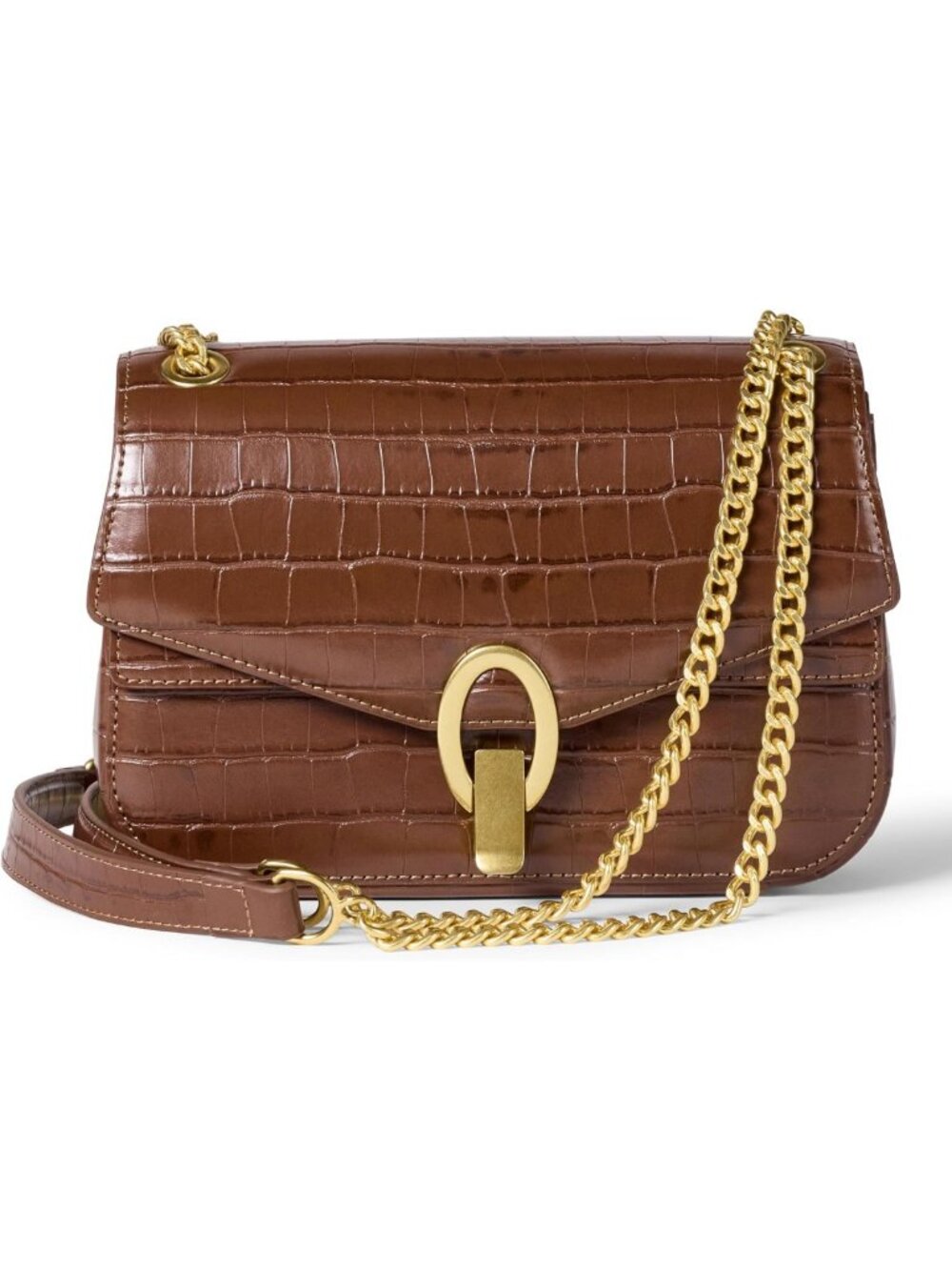 Stylish Faux Leather Chain Shoulder Bag with Adjustable Strap & Metal Hardware